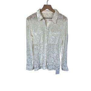 Commense Women’s Large Jacquard Floral See Through Long Sleeve Button Up Shirt